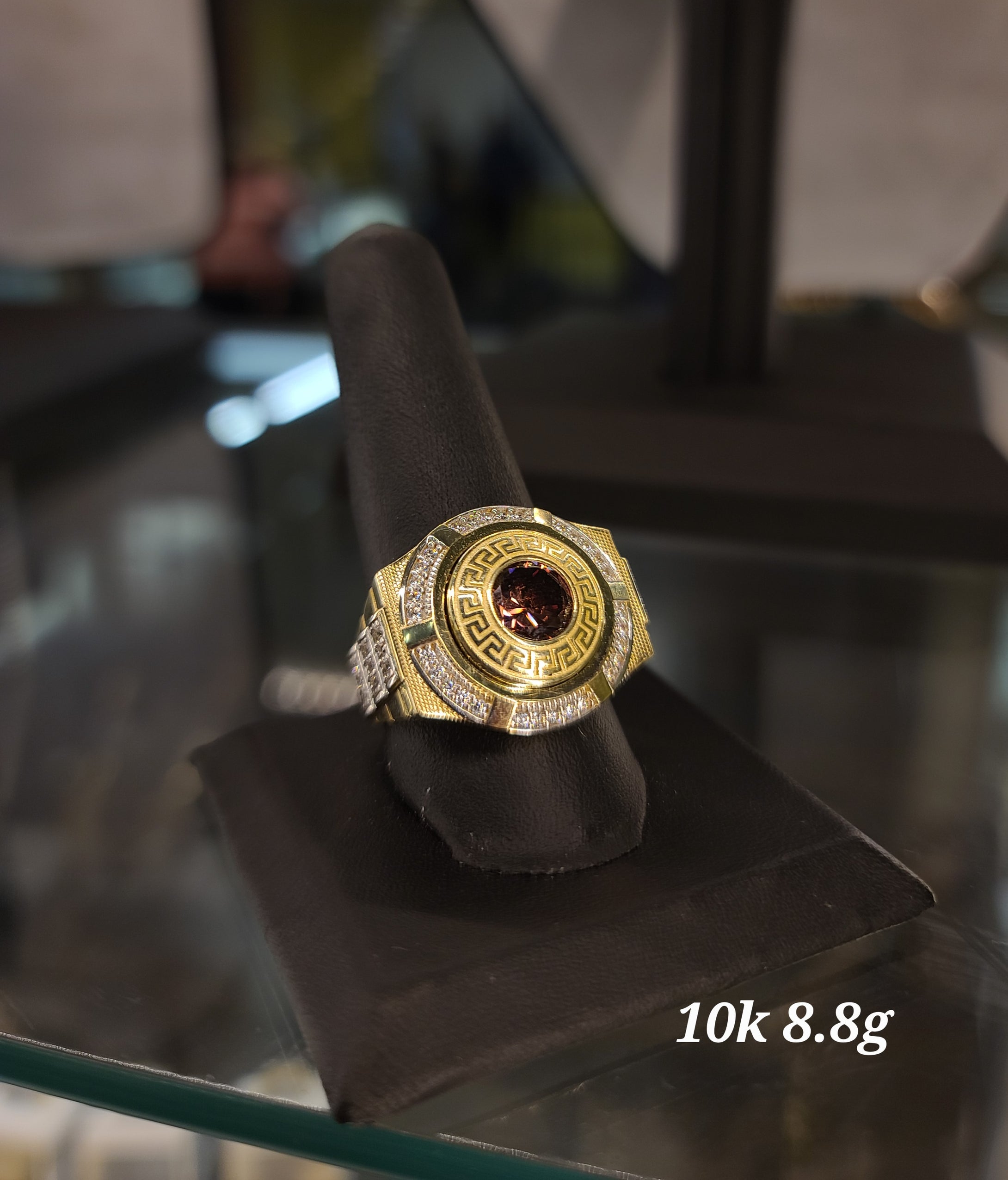 Round Greek CZ Gold Ring