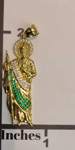 10k Yellow Gold San Judas Pendant with Colored CZ's