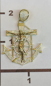 Yellow Gold Anchor with Jesus Pendant