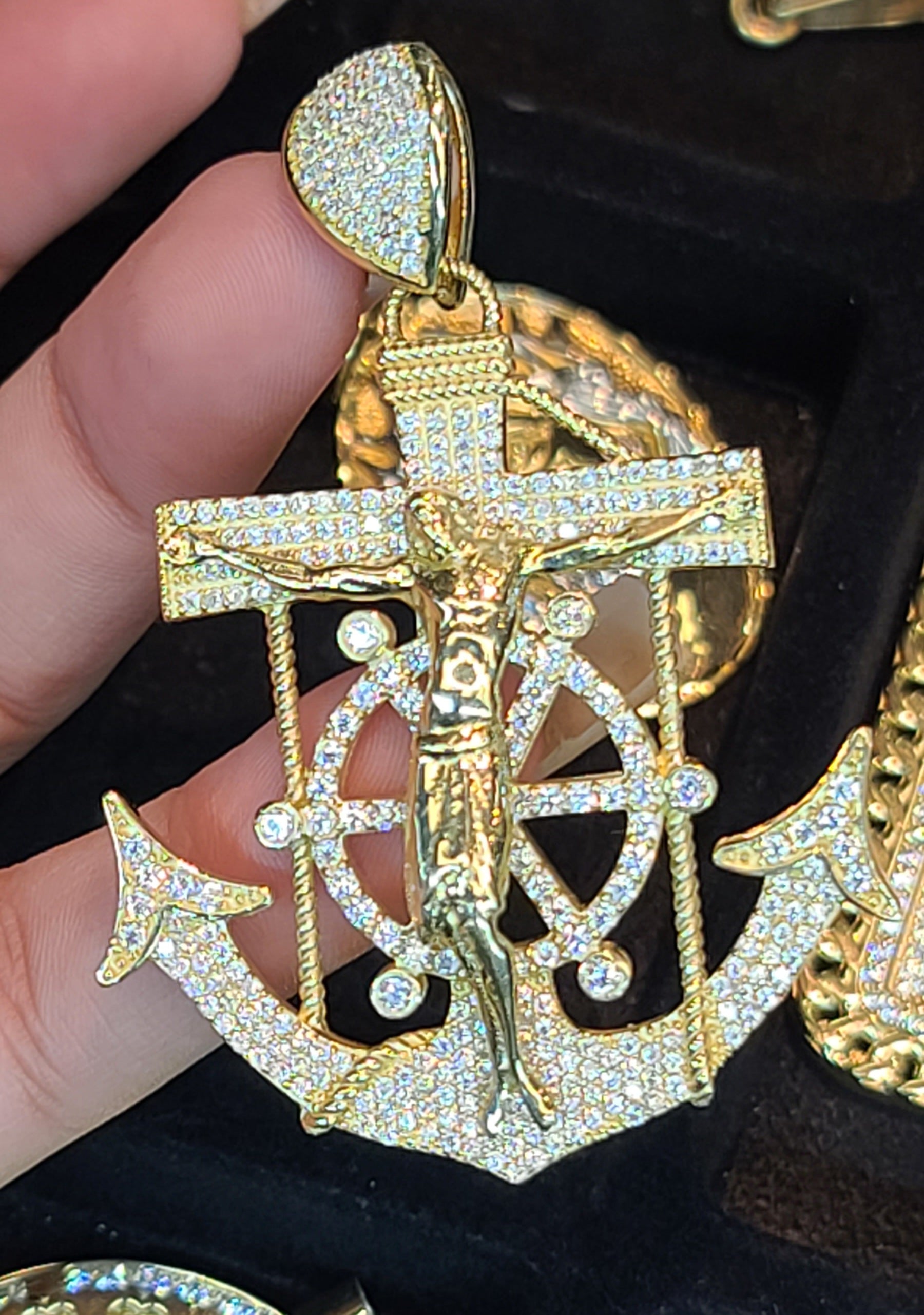 Yellow Gold Anchor with Jesus Pendant