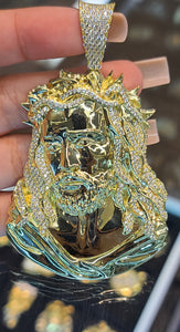 Yellow Gold Jesus Face with CZs pendant