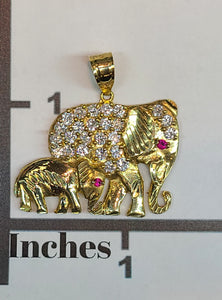 Yellow Gold Mother Child Elephant Pendant
