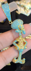 Yellow Gold Squidward Pendant with CZs