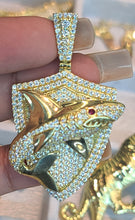 Load image into Gallery viewer, Yellow gold shark pendant with Czs