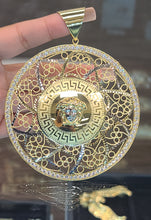 Load image into Gallery viewer, Yellow Gold Circular Greek Pendent with CZs