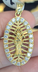 Yellow Gold Santa Muerte Oval Pendent with CZs