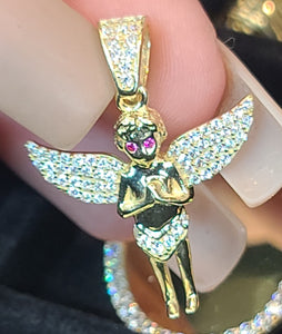 Yellow Gold Angel Pendant with CZs