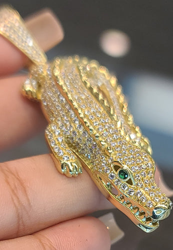 Yellow Gold Crocodile Pendant with CZs