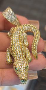 Yellow Gold Crocodile Pendant with CZs