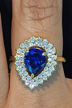 Load image into Gallery viewer, Yellow Gold Tear Drop Ring with Blue Stone and CZs