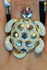 Yellow Gold Sea Turtle Ring with CZs