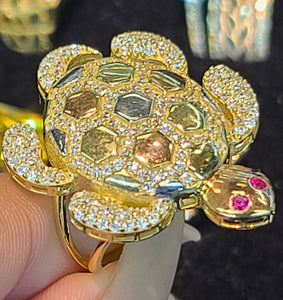 Yellow Gold Sea Turtle Ring with CZs
