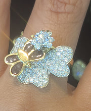 Load image into Gallery viewer, Yellow Gold Butterfly Flower Anxiety Ring with CZs