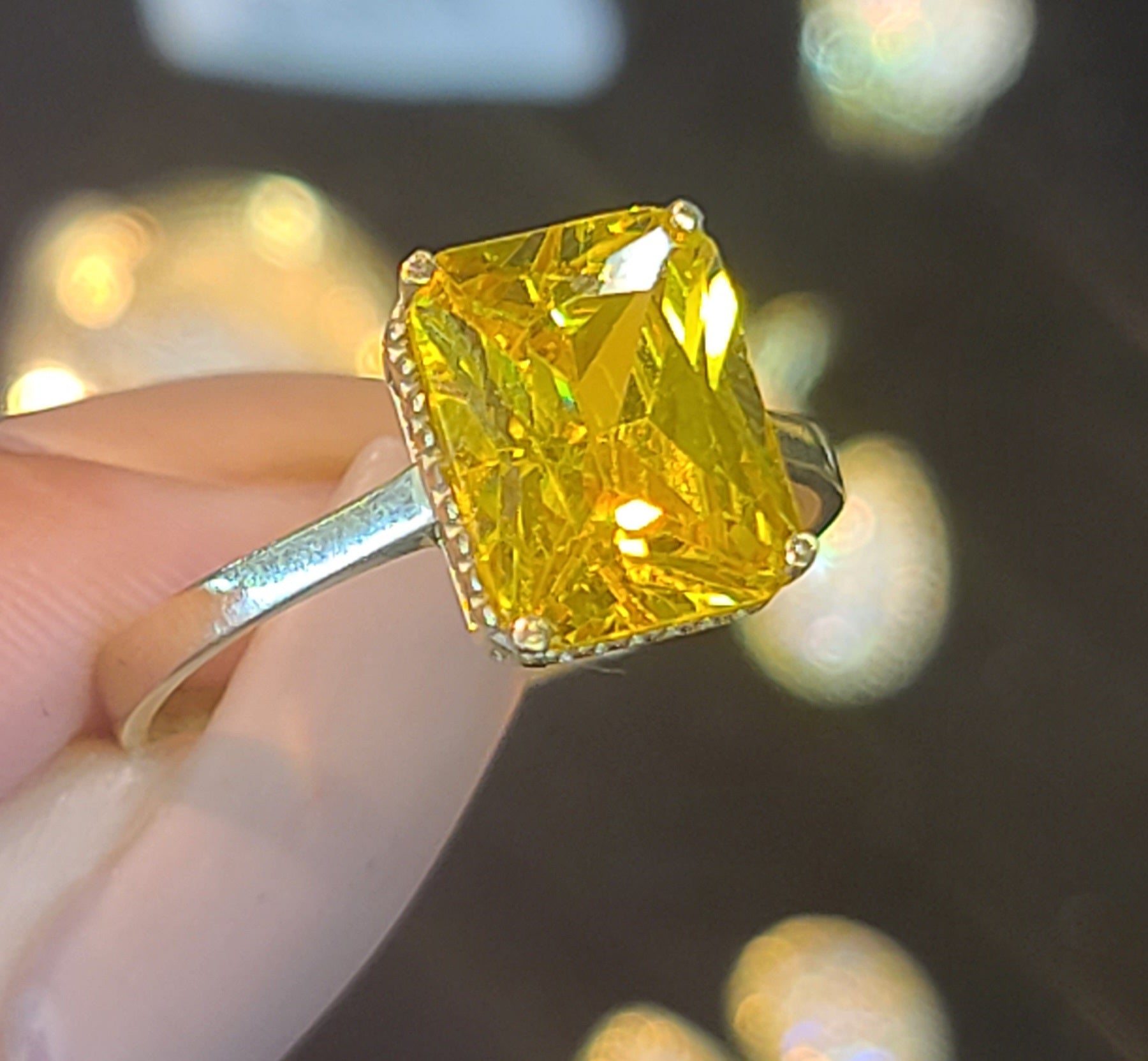 Yellow Gold Square Ring with Yellow Stone