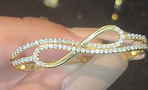 Yellow Gold Two Ring Infinity Sign with CZs