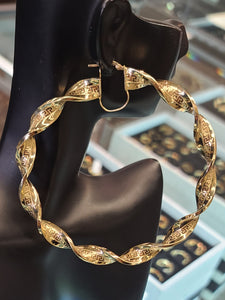 Yellow Gold Hoop Earrings with Greek Design