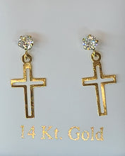 Load image into Gallery viewer, 14k Yellow Gold Cross Earrings with CZs