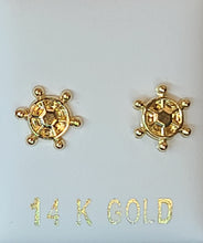 Load image into Gallery viewer, 14k Yellow Gold Ship Wheel Earrings