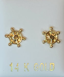 14k Yellow Gold Ship Wheel Earrings