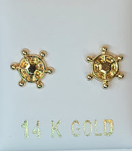 Load image into Gallery viewer, 14k Yellow Gold Ship Wheel Earrings