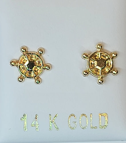 14k Yellow Gold Ship Wheel Earrings