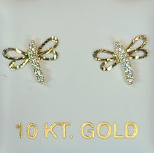 Load image into Gallery viewer, 10k Yellow Gold Dragonfly Earrings with CZs