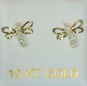 10k Yellow Gold Dragonfly Earrings with CZs