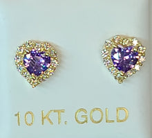 Load image into Gallery viewer, 10k Yellow Gold Heart Earrings with CZs