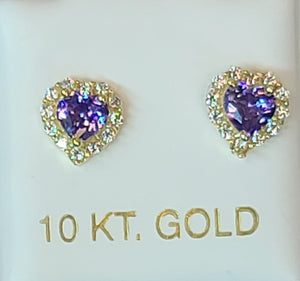 10k Yellow Gold Heart Earrings with CZs