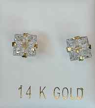 Load image into Gallery viewer, 14k Yellow Gold Square Earrings with Reflective Stone