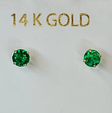 Load image into Gallery viewer, 14k Yellow Gold Emerald Green Earrings