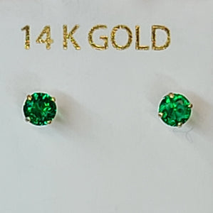 14k Yellow Gold Emerald Green Earrings