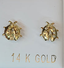 Load image into Gallery viewer, 14k Yellow Gold Scrab Beetle Earrings With CZs