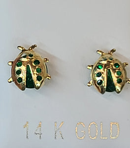 14k Yellow Gold Scrab Beetle Earrings With CZs