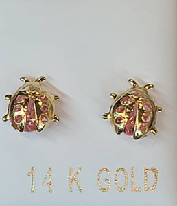 14k Yellow Gold Scrab Beetle Earrings With CZs