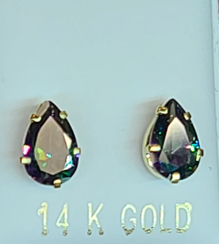 14k Yellow Gold Tear Drop Shaped Earrings with CZs