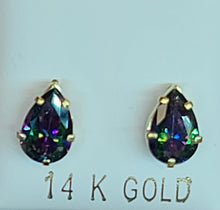 Load image into Gallery viewer, 14k Yellow Gold Tear Drop Shaped Earrings with CZs