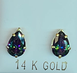 14k Yellow Gold Tear Drop Shaped Earrings with CZs