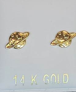 14k Yellow Gold Planet Earrings