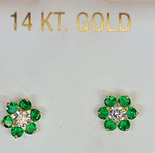 Load image into Gallery viewer, 14k Yellow Gold Flower Earrings With CZs