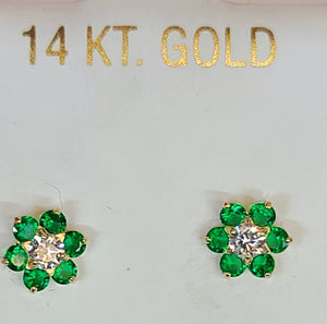 14k Yellow Gold Flower Earrings With CZs