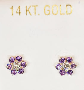 14k Yellow Gold Flower Earrings With CZs