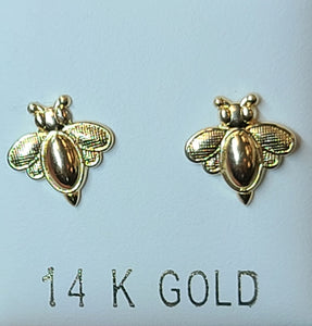 14k Yellow Gold Bee Earrings