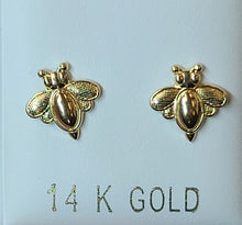 Load image into Gallery viewer, 14k Yellow Gold Bee Earrings