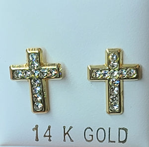 14k Yellow Gold Cross Earrings with CZs