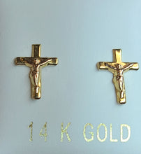 Load image into Gallery viewer, 14k Yellow Gold Jesus on Cross Earrings