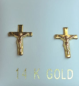 14k Yellow Gold Jesus on Cross Earrings