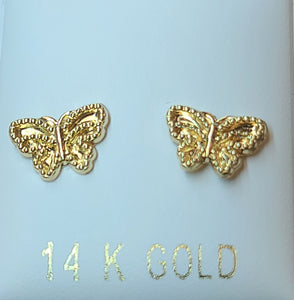 14k Yellow Gold Small Butterfly Earrings