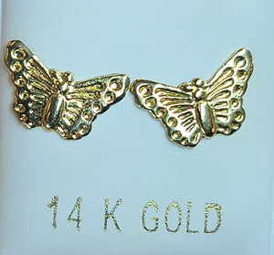 14k Yellow Gold Large Butterfly Earrings