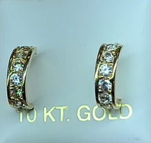 Load image into Gallery viewer, 10k Yellow Gold Half Hoop Earrings with CZs